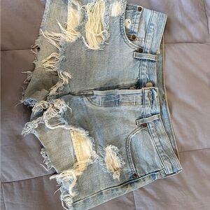 Levi's Light Blue Ripped Denim Cutoff Shorts